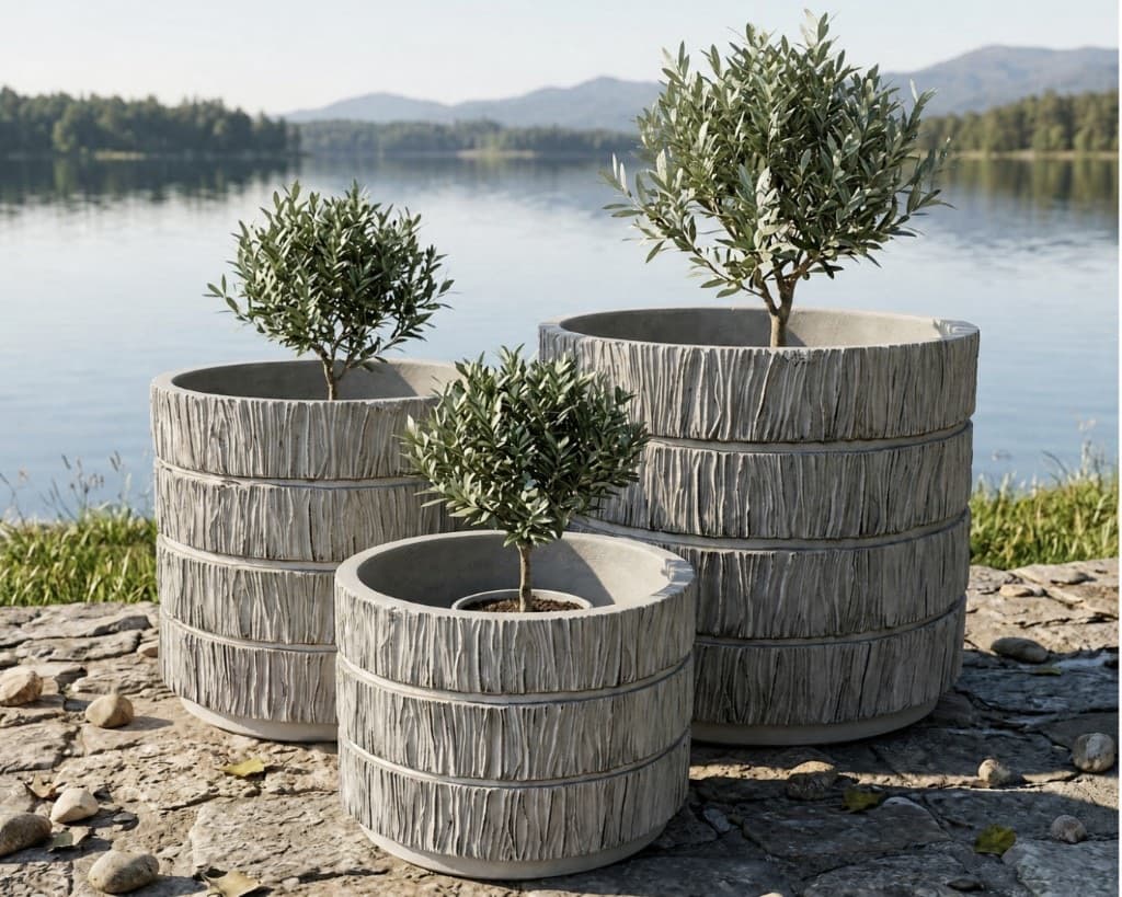 Charcoal Bark Planter Set