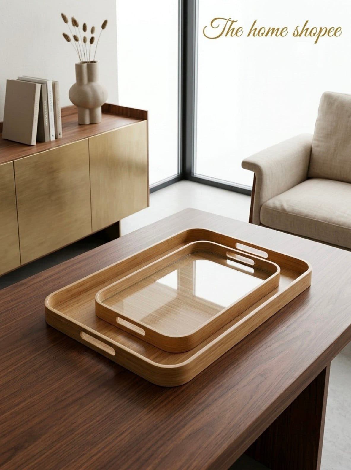 Serving Tray — Clear Oak Set, 16 × 10 in