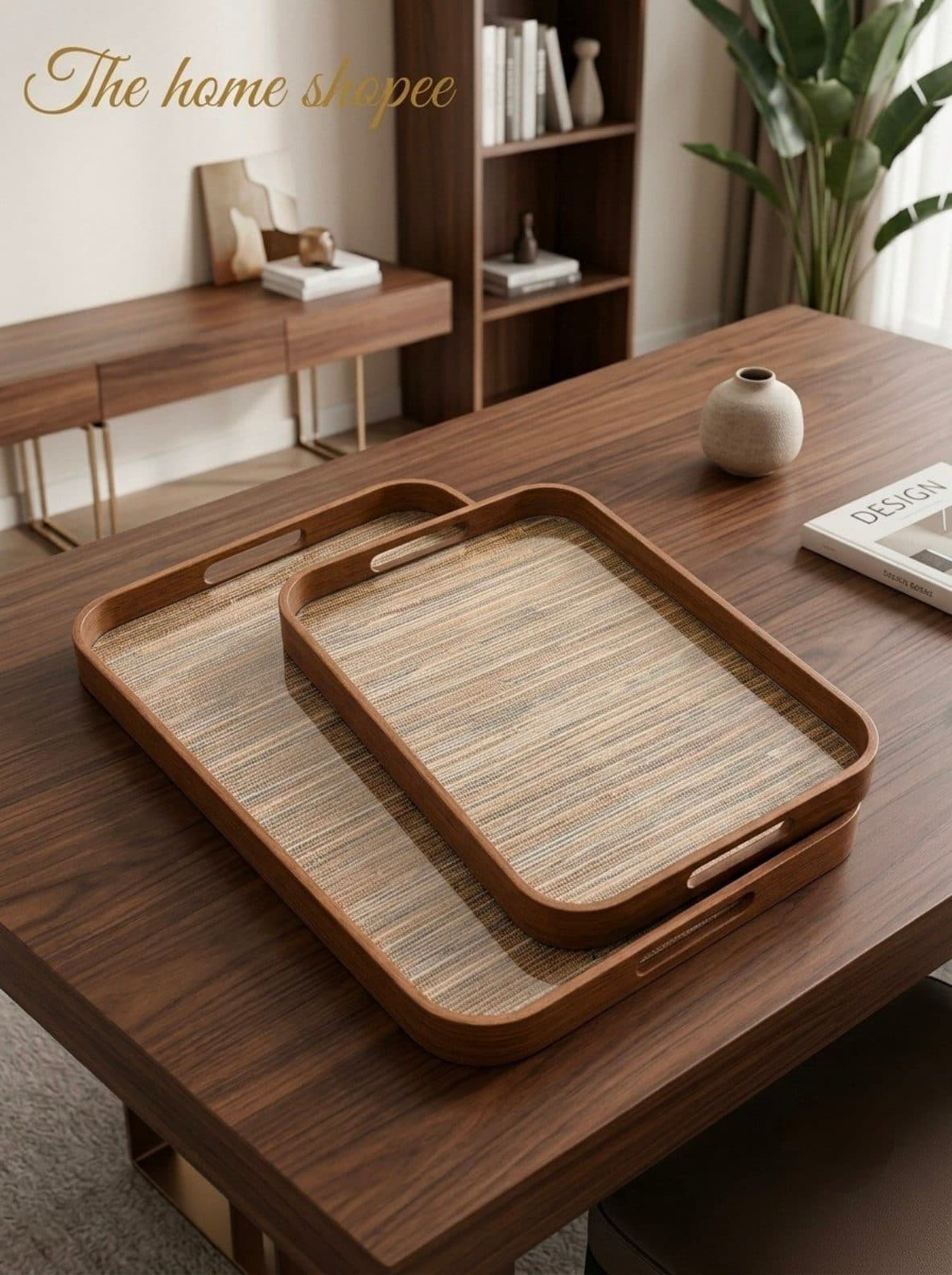 Serving Tray — Reed Stripe Set, 16 × 10 in