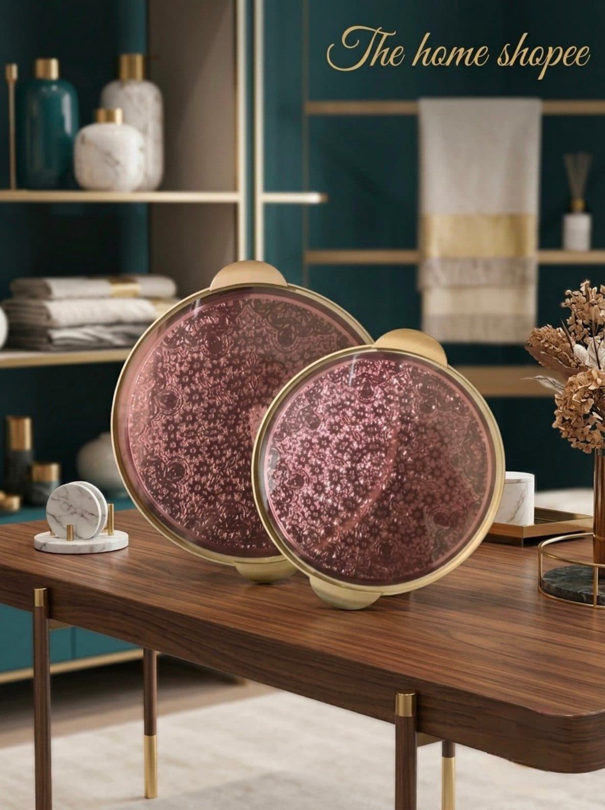 Serving Tray — Blush Lace Set, 14 in & 12 in